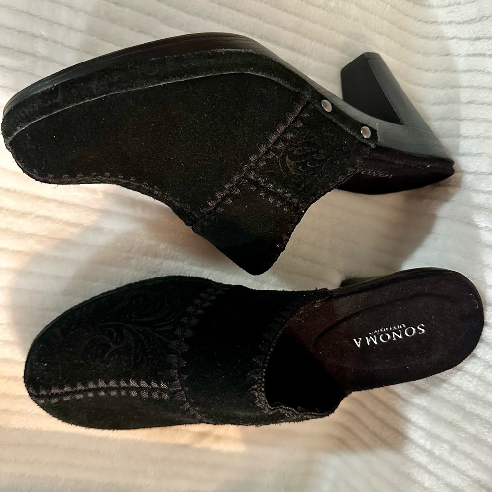 Sonoma Juliette Women’s Black Suede Heeled Clogs Size 6 - Picture 2 of 8